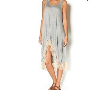 Easel High Low Boho Lace Trim Jersey Tunic Dress S